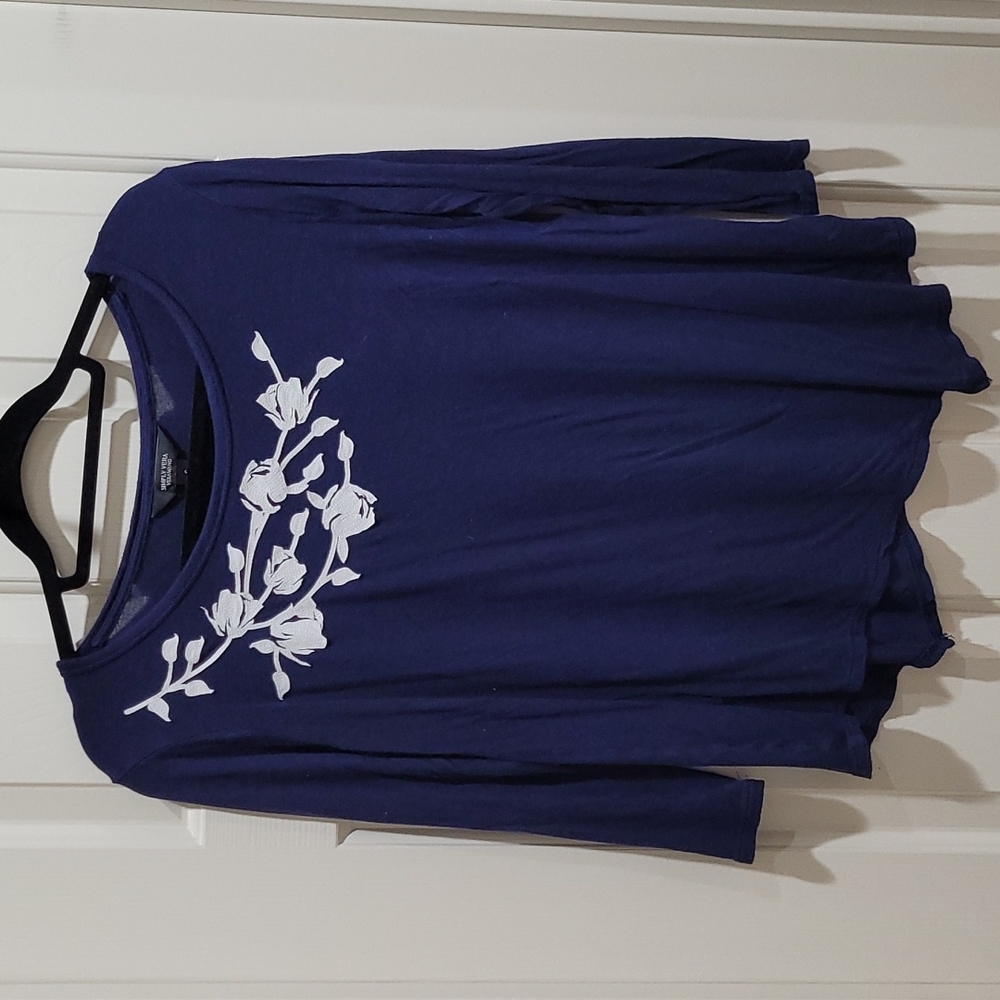 VERA WANG Simply Vera Navy Blue Long Sleeve Top Shirt Size S